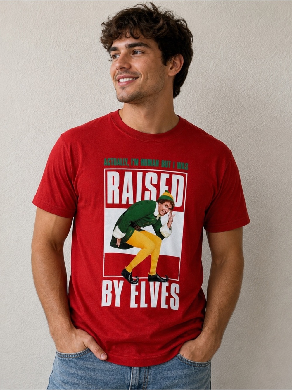 3/$15 LAST CHANCE! ELF Bright Red Tee with Green Graphic